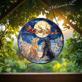 Christmas Dogs Suncatcher: Santa's Sleigh, Reindeer Moon - Holiday Window Decor